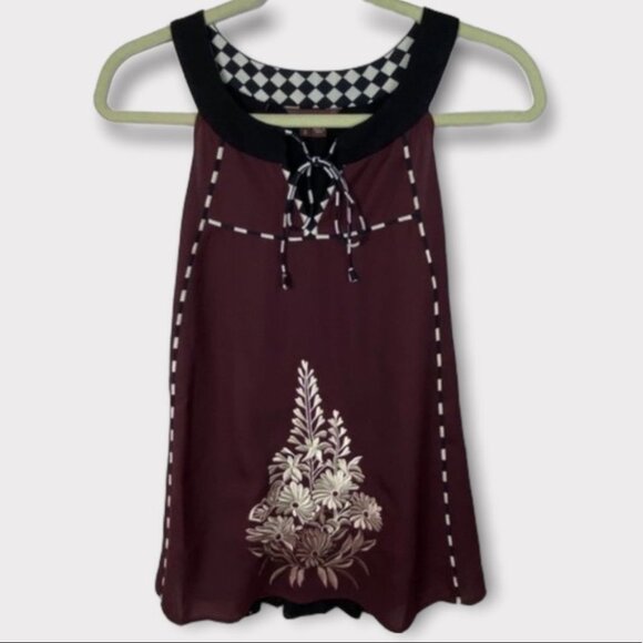Anthropologie Ranna‎ Gill Embroidered Halter Top Size Small Maroon Burgundy Boho - Picture 11 of 12